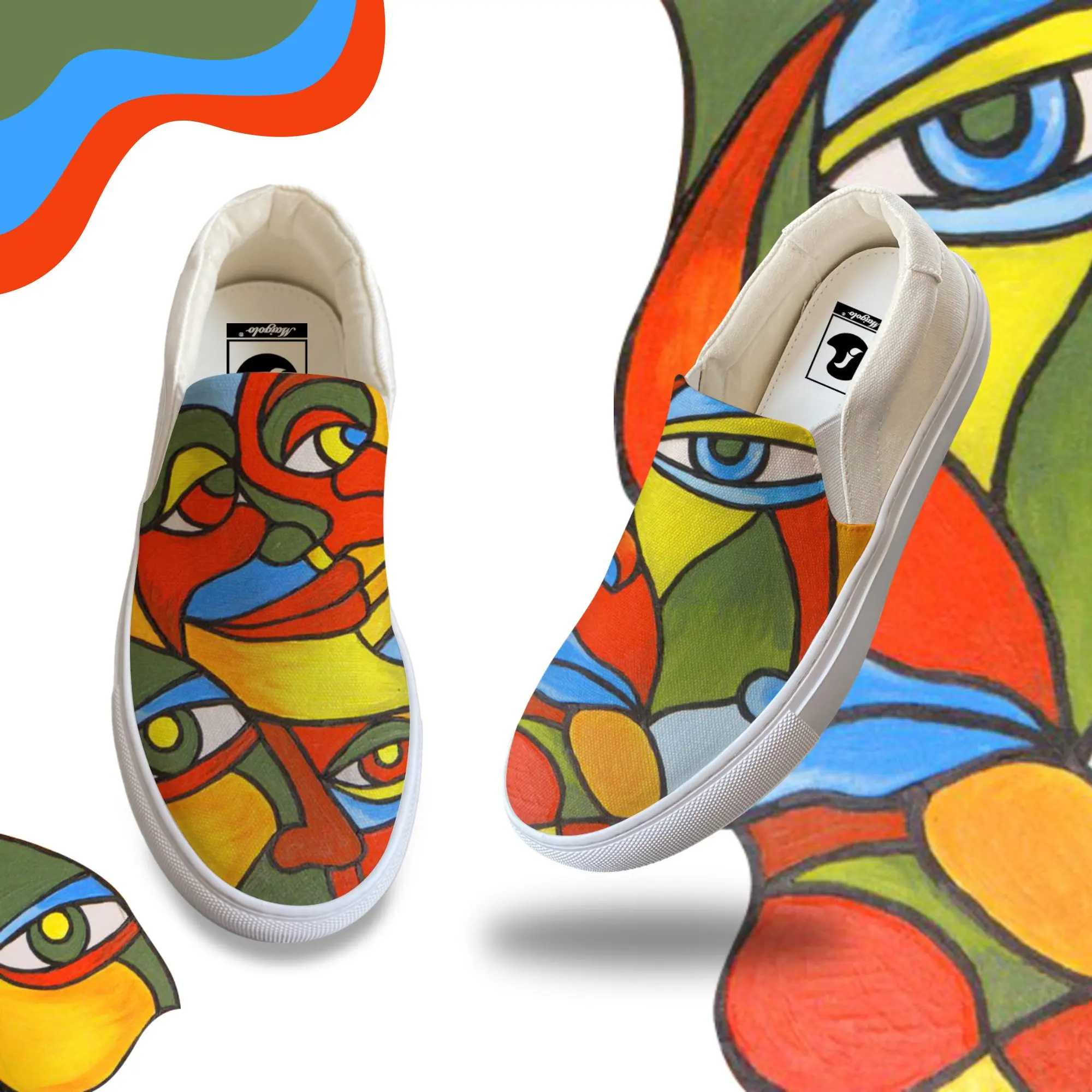 

Холщовые кроссовки без шнуровки для мужчин и женщин, повседневная Роскошная обувь на плоской подошве, с рисунком маслом, красные, желтые, на ...