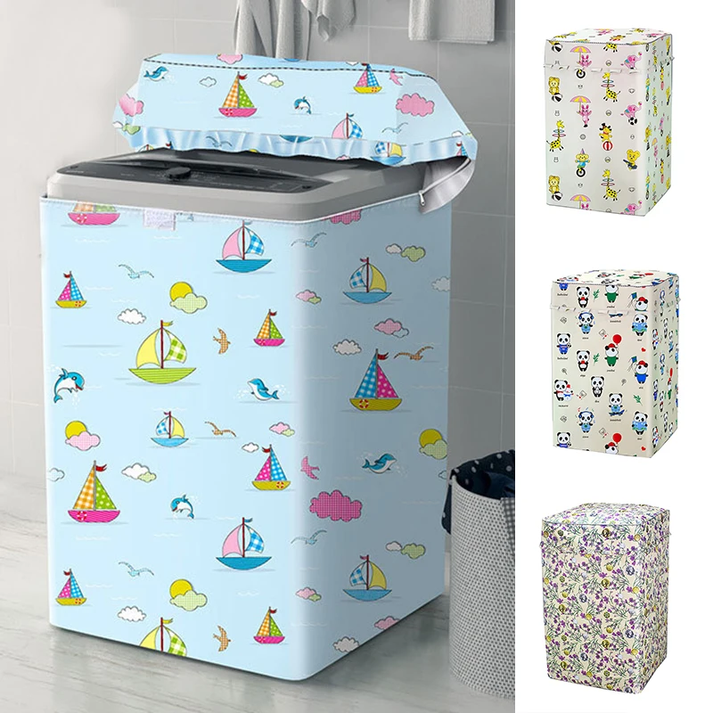 

Likable Cartoon Printing Washing Machine Cover Waterproof Sunscreen Breathable Washing Machine Cover Practical Household Items