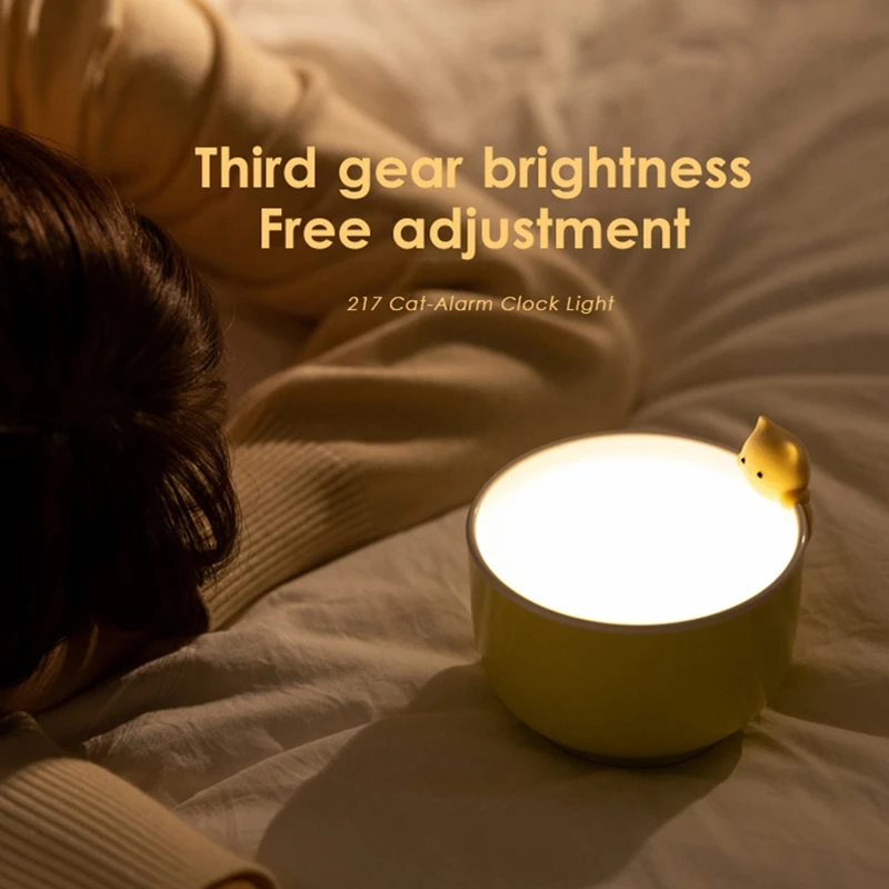 Милый светодиодный ночник-будильник Чашка-кот лампа с сенсорным выключателем, USB-зарядкой для детского подарка на прикроватный столик.