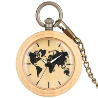 natural bamboo wood black world map display quartz pocket watch bronze pocket chain steampunk creative new pendant clock gifts