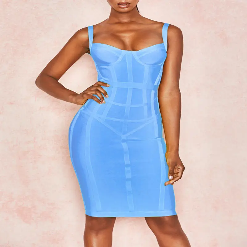 Модное женское Бандажное платье желтого оранжевого синего цвета с бретельками