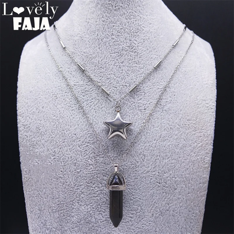 

2pcs Stainless Steel Gothic Pentagram Necklace Men/Men Silver Color Divination Hexagonal Prism Necklaces Jewelry collar NU166S03