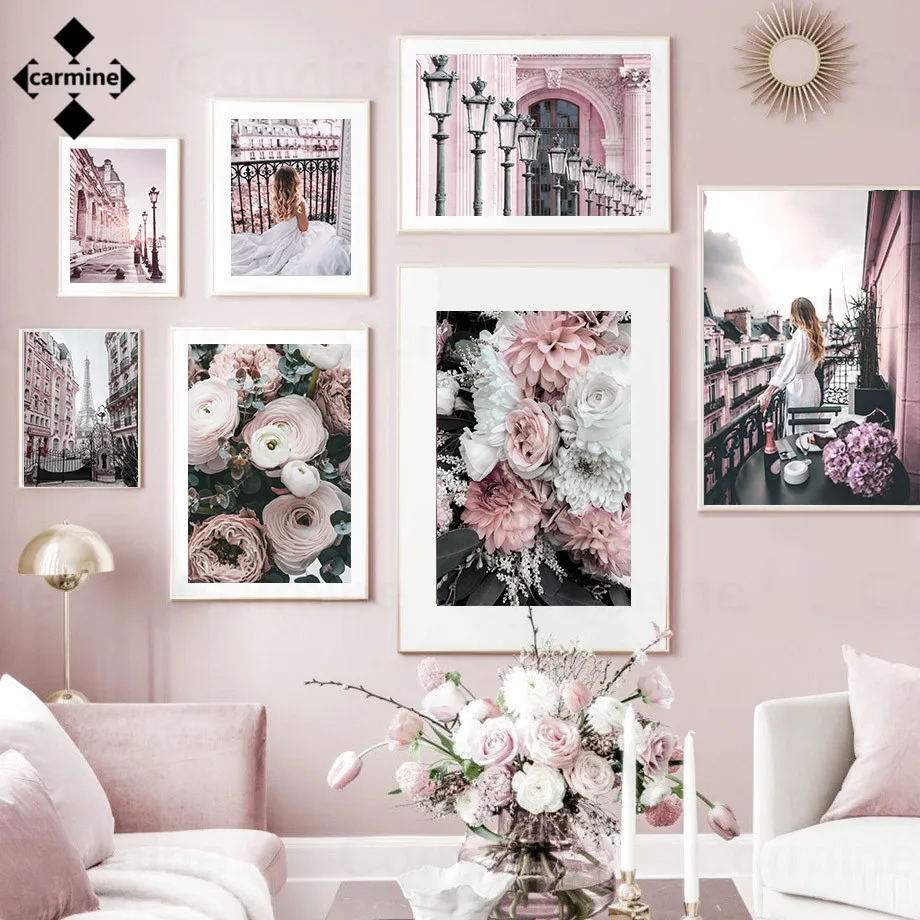 

Pink Flowers Printing Poster Nordic Wall Art Poster Print On Canvas Frameless Painting Wall Decor for Home Interior Decoration