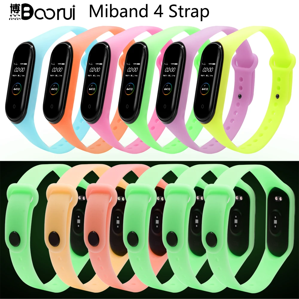 Светящийся ремешок BOORUI для Mi band 3 4 5 6 аксессуары наручных часов mi4 сменный ночник