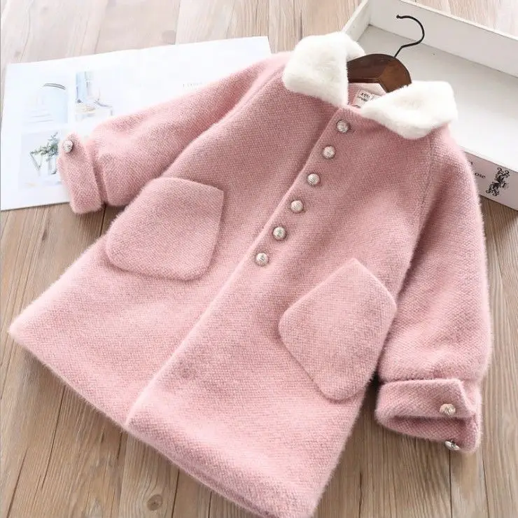 

2020 Autumn Winter Girls Jackets Thick Warm Coats Mink Plus Velvet Kids Parkas Woolen Coat Children Girls Clothing Outwear W545
