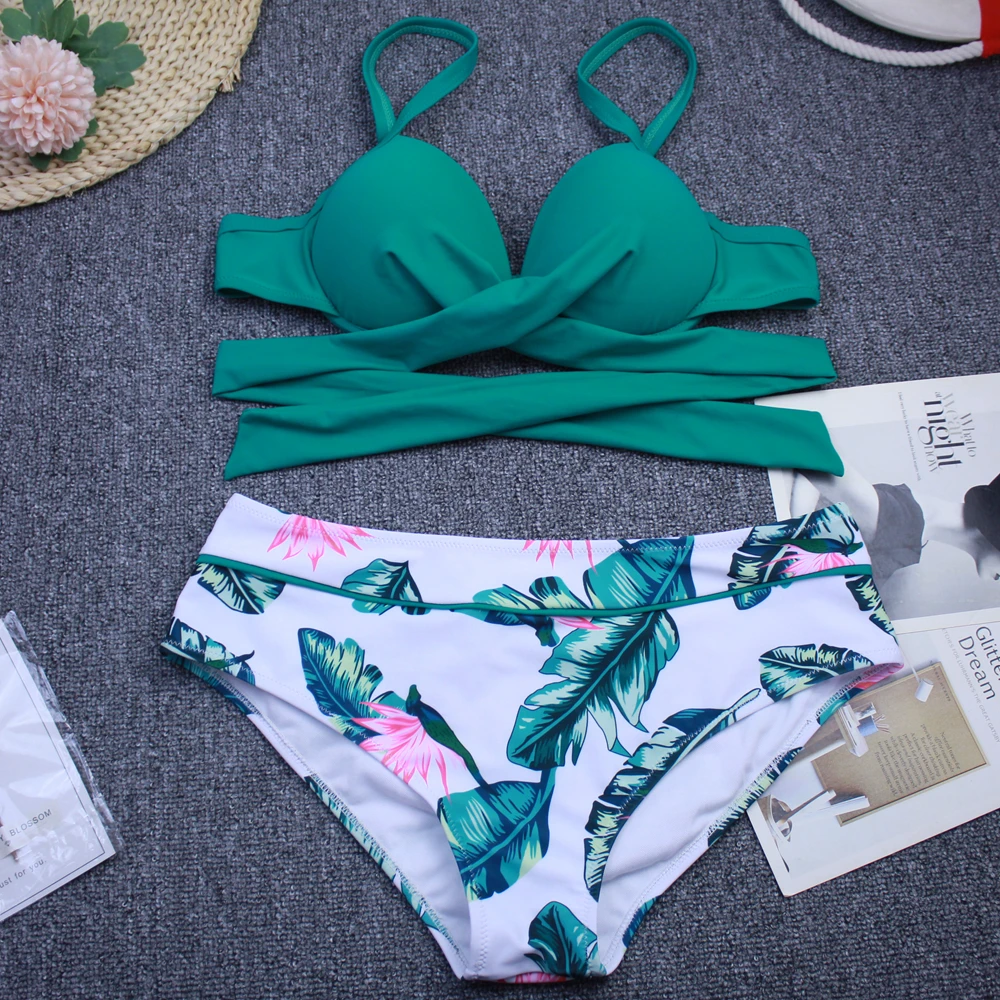 

Push Up High Waist Swimwear 2020 New Leaf Print Bikinis Women Swimsuit Vintage Retro Bathing Suit Biquini Maillot de bain femme