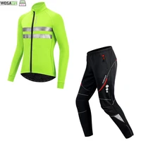 wosawe men cycling jackets winter windbreaker mtb coat bike jacket keep warm breathable reflective cycling fleece pants set