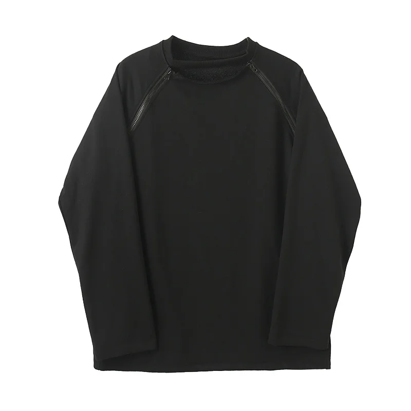 

Male Women Harajuku Streetwear Hip Hop Vintage Casual Fashion Tee Shirt Men Zipper Collar Long Sleeve Loose T-shirt