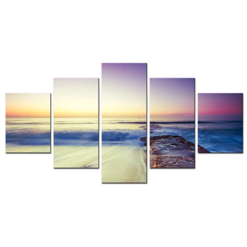 

5 Pcs/Set Seascape Canvas Art Painting Beach Sunset with Colorful Clouds HD Print Modern Large Landscape Artwork for Home Decor