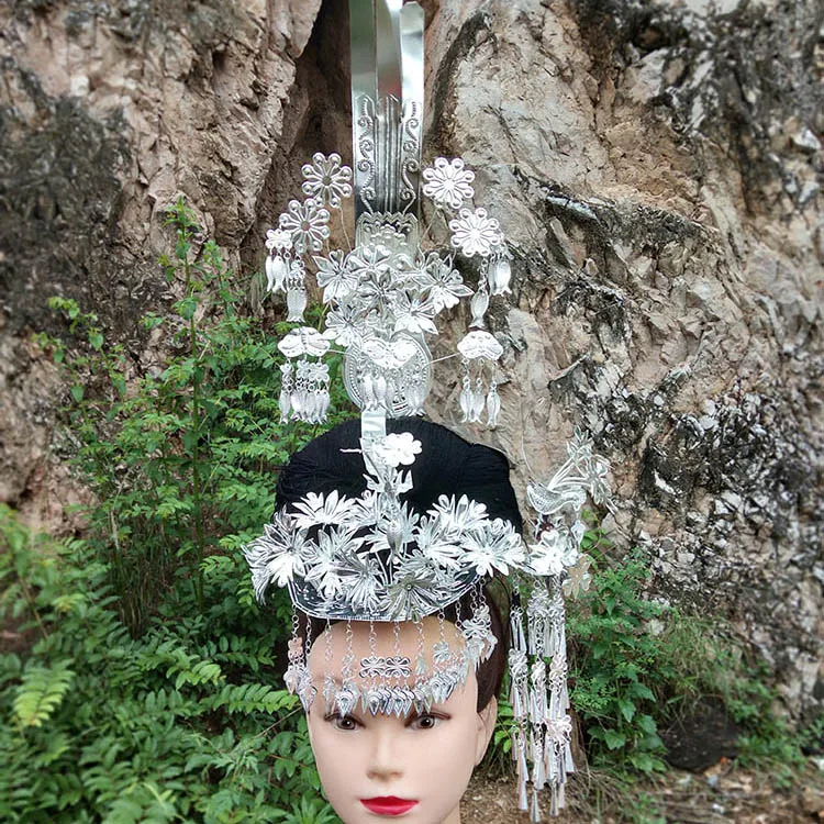 Серебряная палочка для волос Miao набор аксессуаров Tassel серебристая Тиара