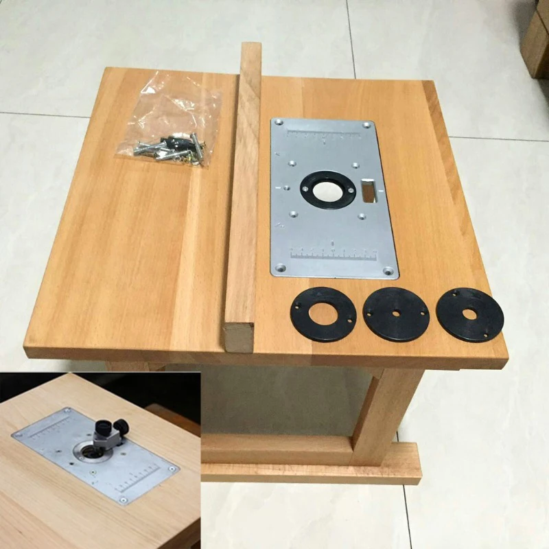 Placa abatible para máquina de recorte, cubierta de buje de placa de inserción de mesa de enrutador de aluminio, mesa de guía de fresado de madera eléctrica