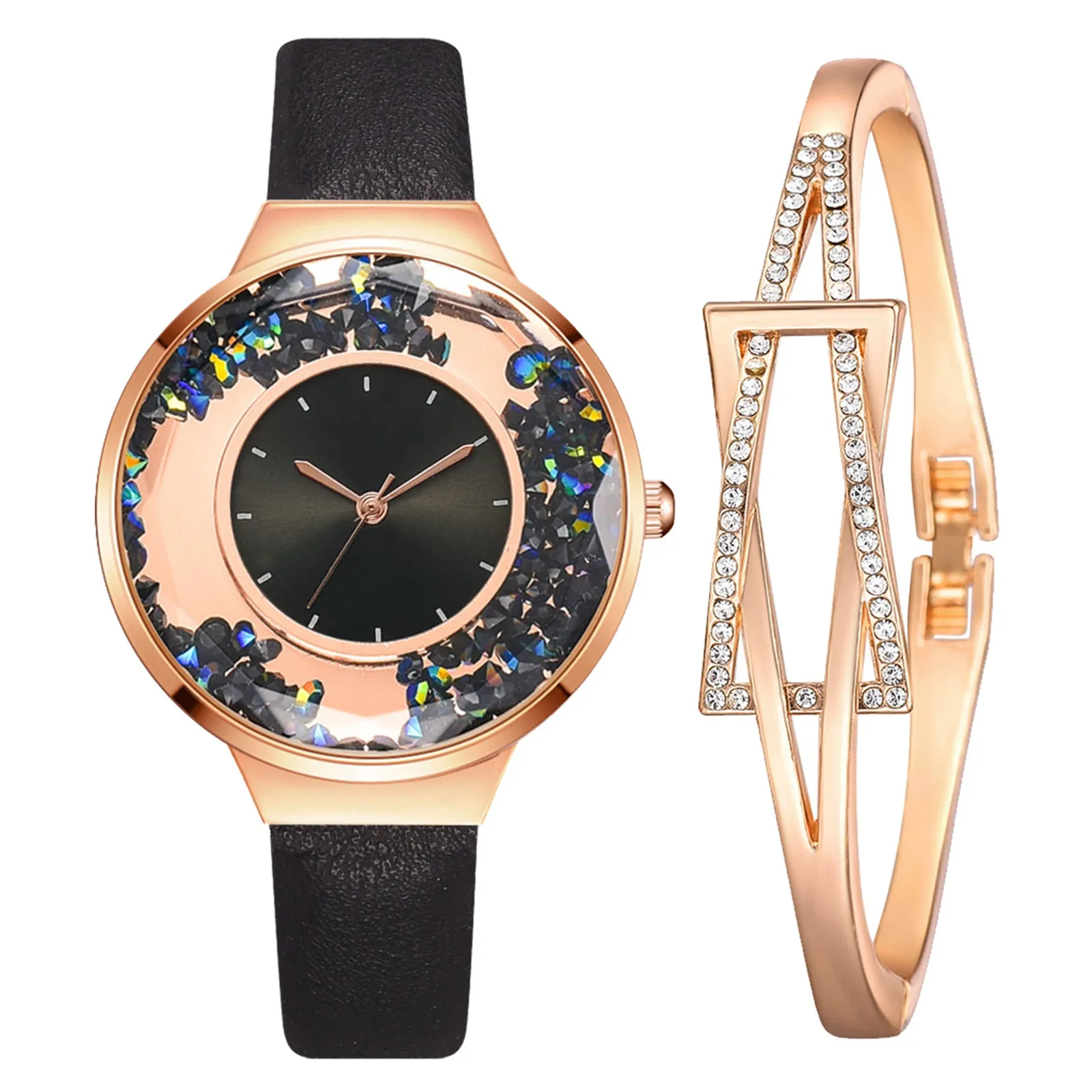 

Ladies Bracelet Watch Set Special Shaped Raised Glass Dial Leather Strap Watch Elegant Chain relojes de mujer de moda 2020 S1