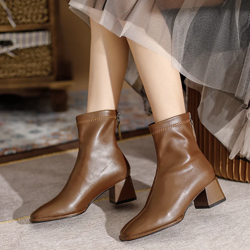 

Autumn Women's Boots PU Leather Ankle Boots, Zipper Square Toe Square Heel High Heels Square High Heels Comfortable Casual Boots