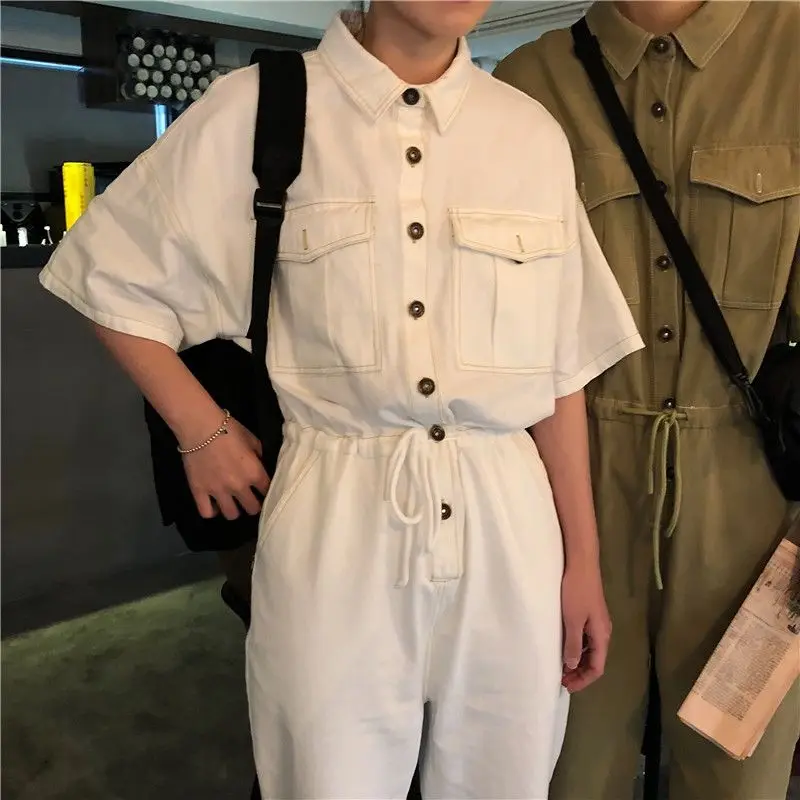 Брюки карго женские в Корейском стиле повседневный свободный тонкий комбинезон с завышенной талией и