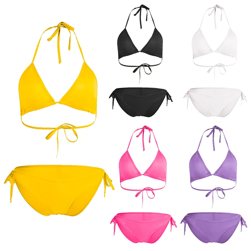 Push Up Micro Bikini Set Women 2020 Sexy Backless Swimwear Halter Low Waist Brazilian Shorts Solid Swim Suit For Female Hot Sale | Женская