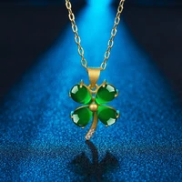 ancient gold green agate four leaf clover necklace female lucky green chalcedony four leaf clover pendant clavicle chain jewelry