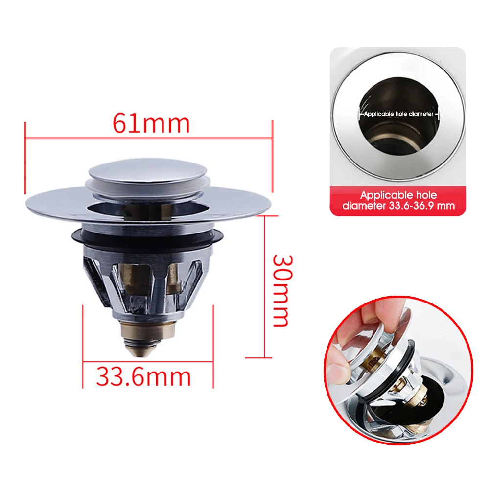 

Bathroom Accessories Basin Pop-up Drain Filter Stainless Steel Bounce Core Push-type Drain Stopper Basin Pop-up Drain Filter