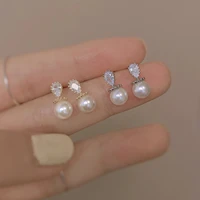 pearl stud earrings womens fashion gold color rhinestone cz earrings silver plated bridal earrings charm earrings party jewelry