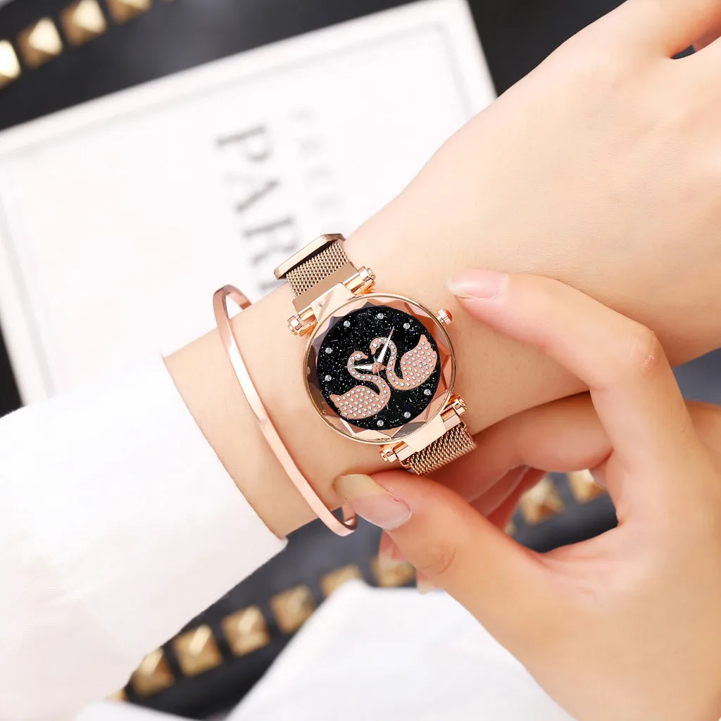 

Magnet Swan Diamond Lady Quartz Wristwatches Watch Women Mechanical Automatic Luxury Gold Watch Women Jewelry Relógio Feminino