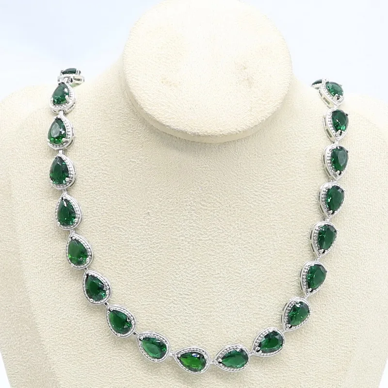 Silver Color Necklace for Women Water Drop Blue Green Semi-precious Wedding Jewelry Free Gift Box | Украшения и аксессуары