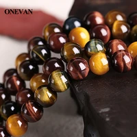 onevan natural a colorful tiger eye beads 6 10mm smooth round stone bracelet necklace jewelry making diy accessories gift design