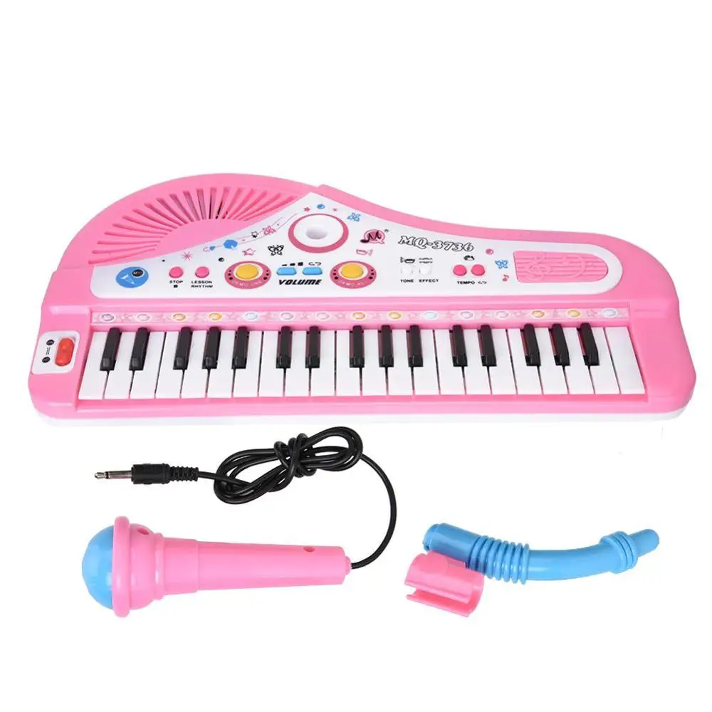 

Cute Pink 37-key keyboard with Microphone Musical Digital Electronic chargeable Baby piano Music Learning Educational Kids Toys