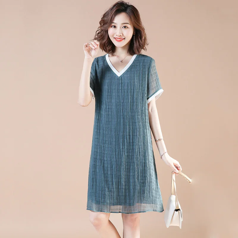 

New Women Loose Dress Summer 2021 Casual Fashion V-Neck Short Sleeve Soft Comfortable Loose Dress Size M-4XL