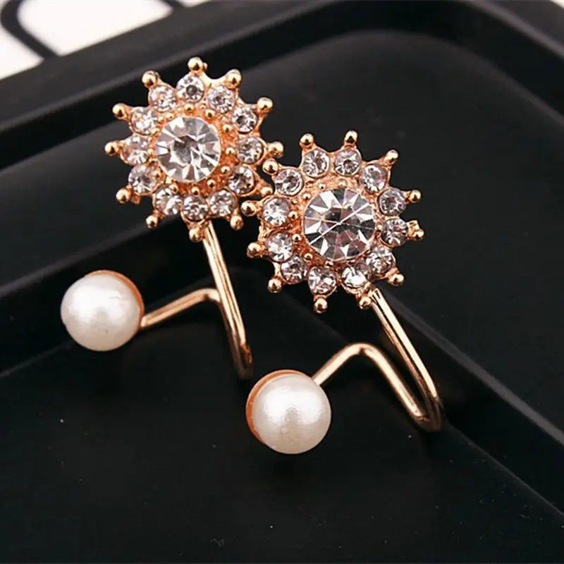 

Korean Fashion Pearl with Full Diamond Snowflakes Clips Earrings for Women Statement Ear Jewelry Gifts