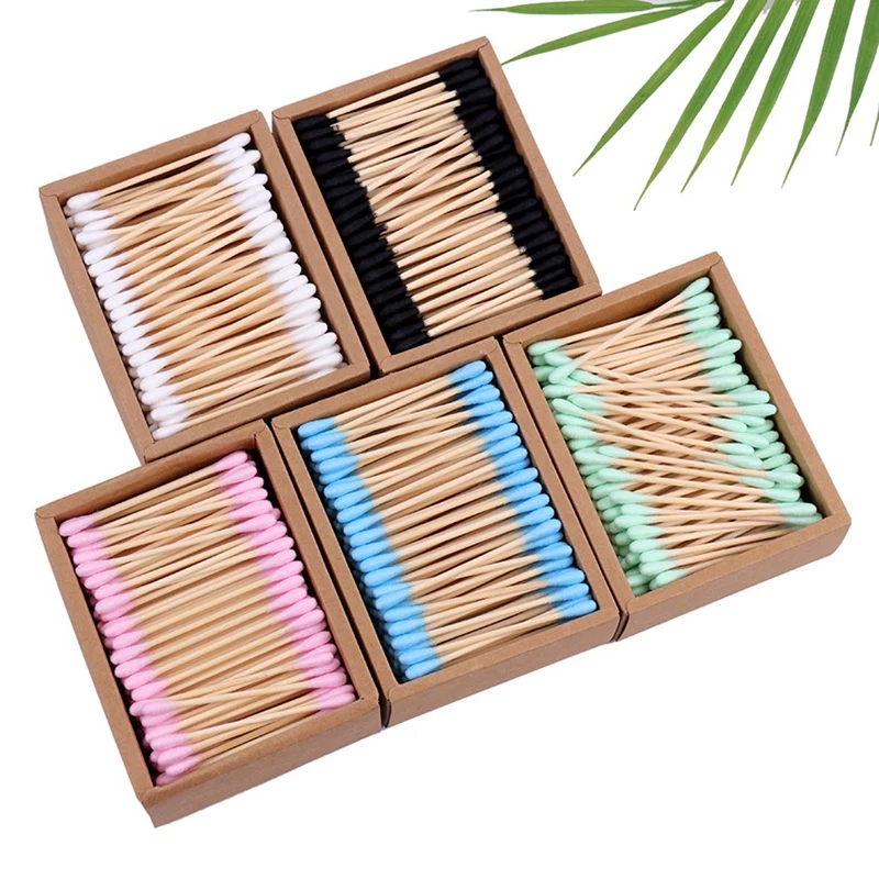

400Pcs Disposable Double-Headed Cotton Swab Natural Bamboo Wood Sticks Ear Sticks Nose Ears Cleaning Tool
