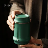 pinny bamboo festivalcoarse pottery tea jar ceramic japanese style tea caddy retro storage containers sealed jar