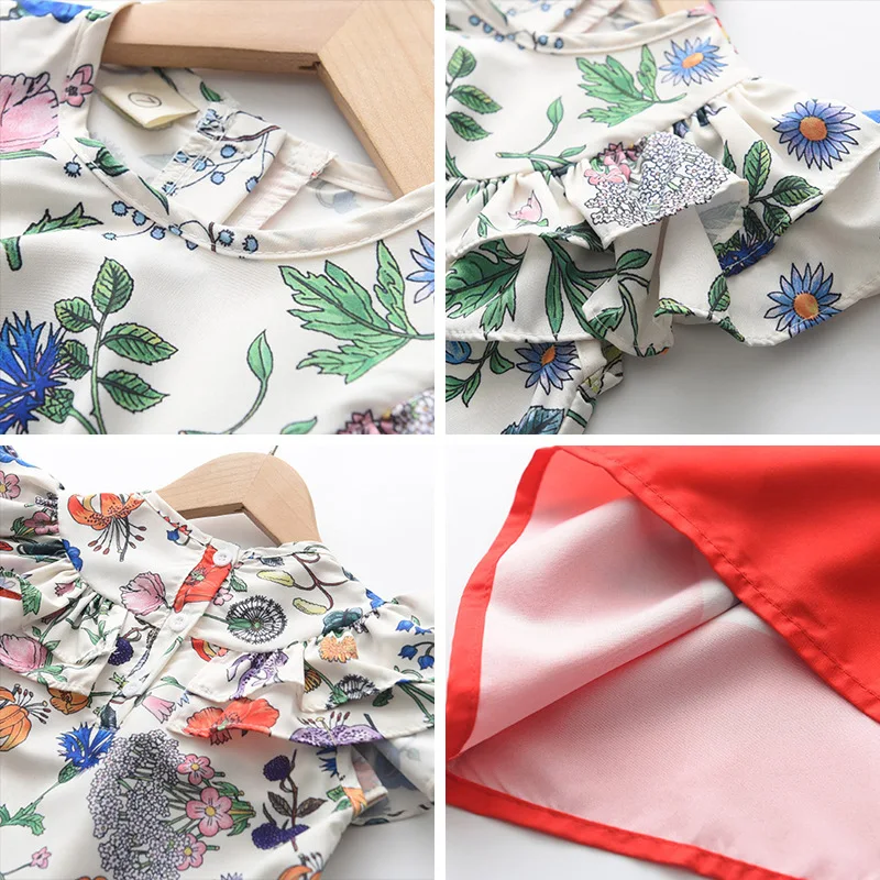 

2021 New Girls Dress Summer Print Dress Fashion Flying Sleeves Color Matching Children's Clothing
