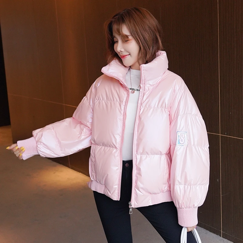 

Unua amo Winter Puffer Parka Women's Glossy Waterproof Down Jacket 2021 Stylish Candy Colors Loose Casual Down Padded Coat