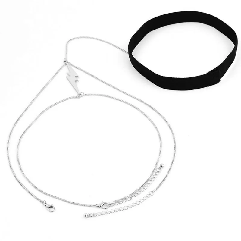 Панковская цепочка с кулоном молнией двойной слой золото серебро кожа до бедра