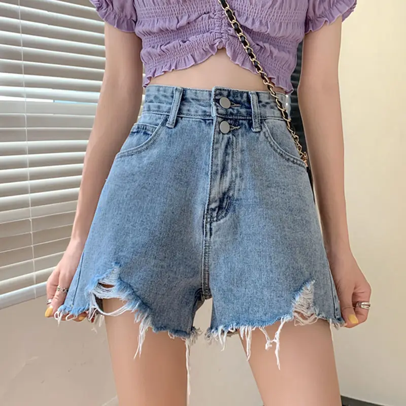 

Elegant jeans summer pants loose high waist holed Jeans Shorts women's 2021 new hot pants fashion