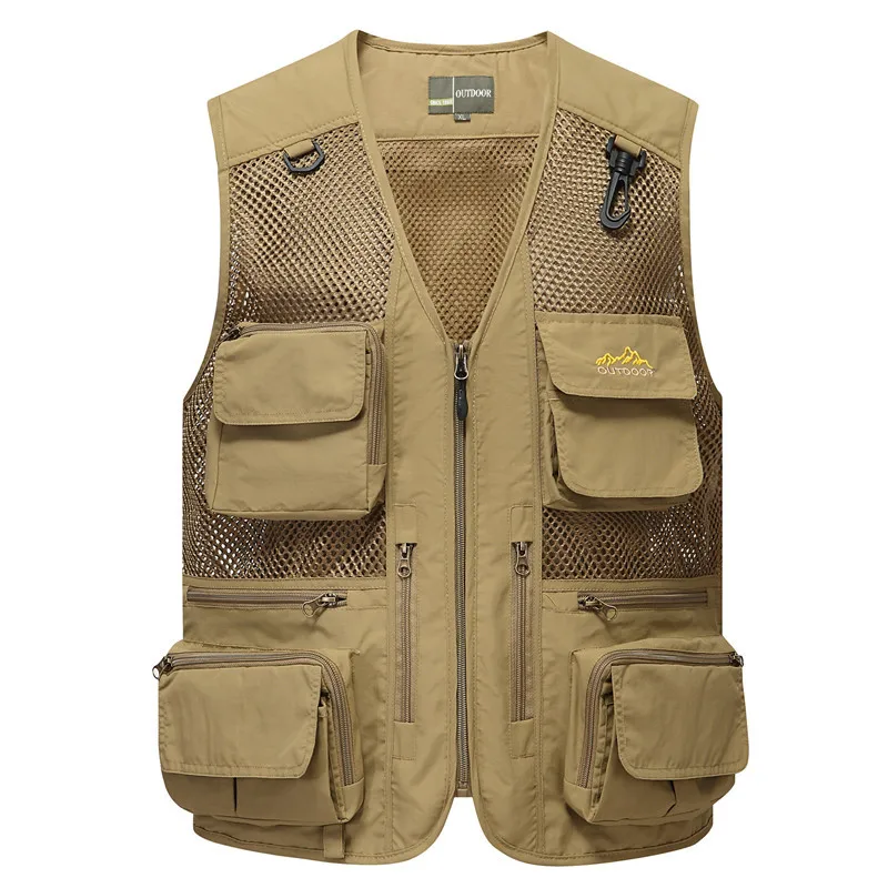 

Men Zip Waistcoat Color Summer Outdoor Mesh Cloth Multi-Pocket Waistsuit Photography Fishing Quick-Drying Vest Jacket Breathable