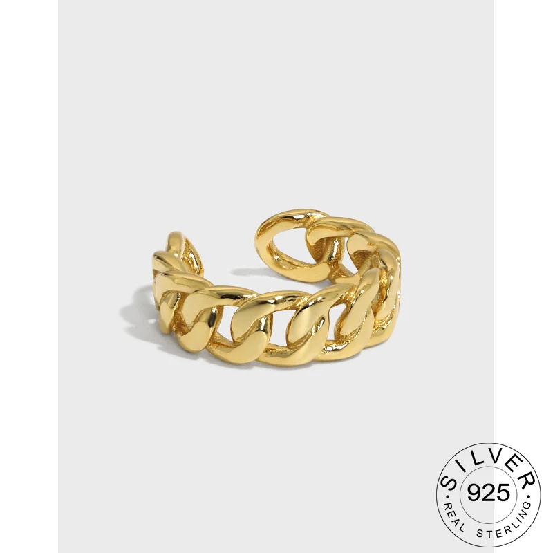 

Кольца из серебра 925 пробы для женщин, винтажная Золотая цепочка, свадебные модные ювелирные изделия, большие Регулируемые Антикварные коль...