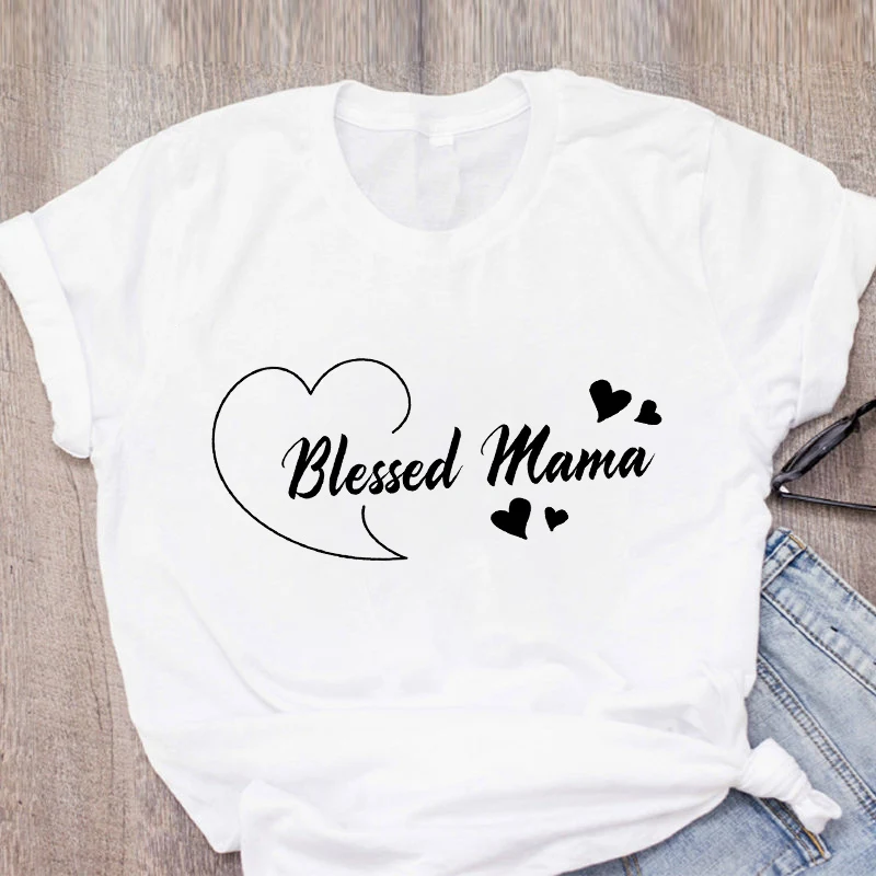 

Blessed Mama Letters Printed Women T Shirt Simple White Round Neck Short Sleeve Tshirt 2022 Fashion New Summer Lady Tshirt