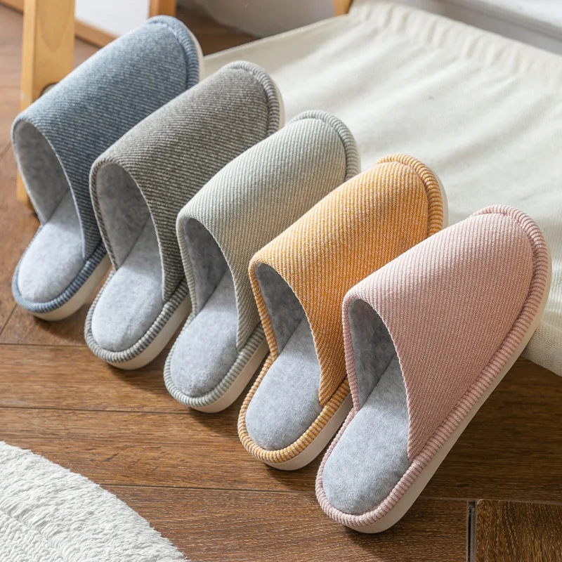 Winter Slippers Home Solid Women Fur Slippers Warm Flock Plush Bedroom Ladies Flat Shoes Slides Couples House Furry Slippers