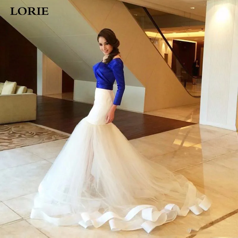 Свадебные платья русалки LORIE королевского синего цвета с открытыми плечами