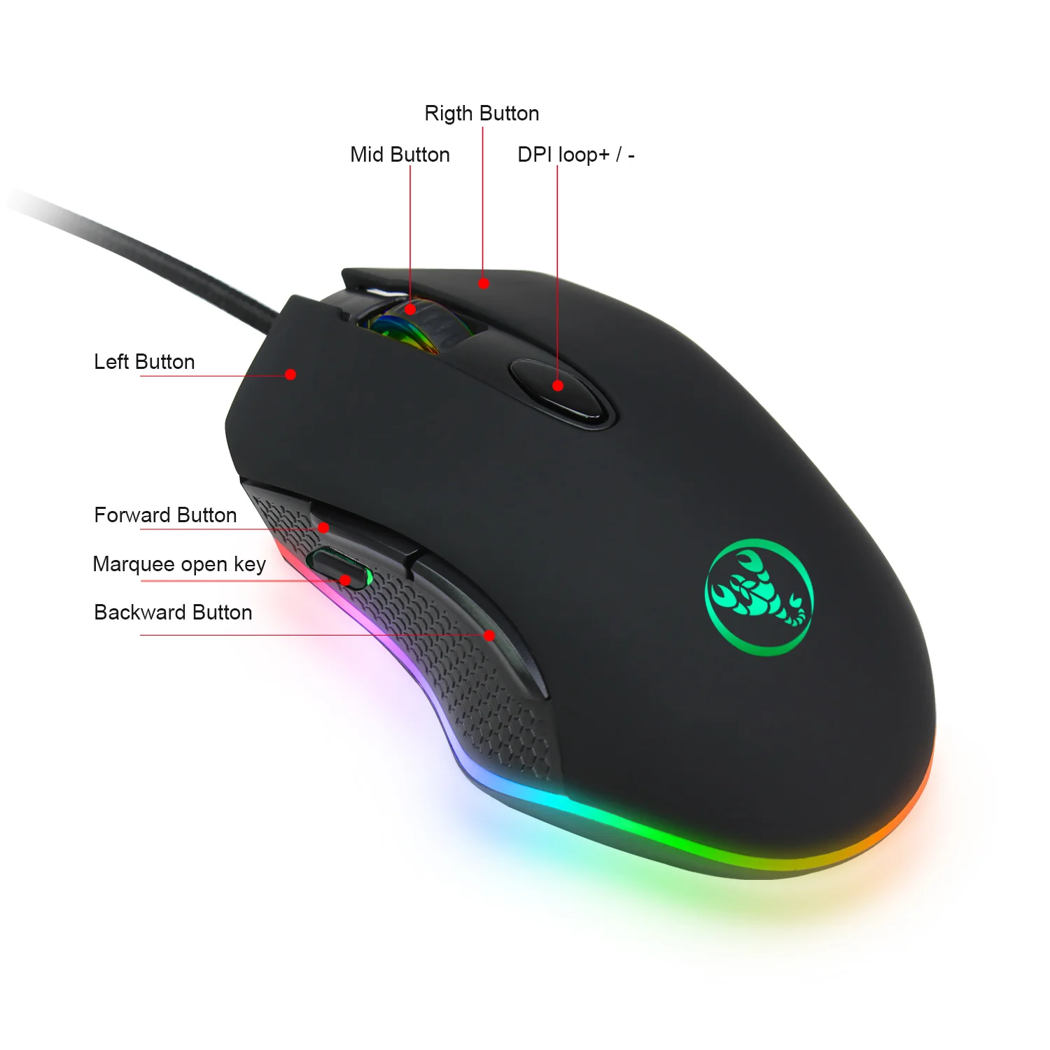 HXSJ S500 программирования макросов игры Мышь RGB светильник кабель Электрический