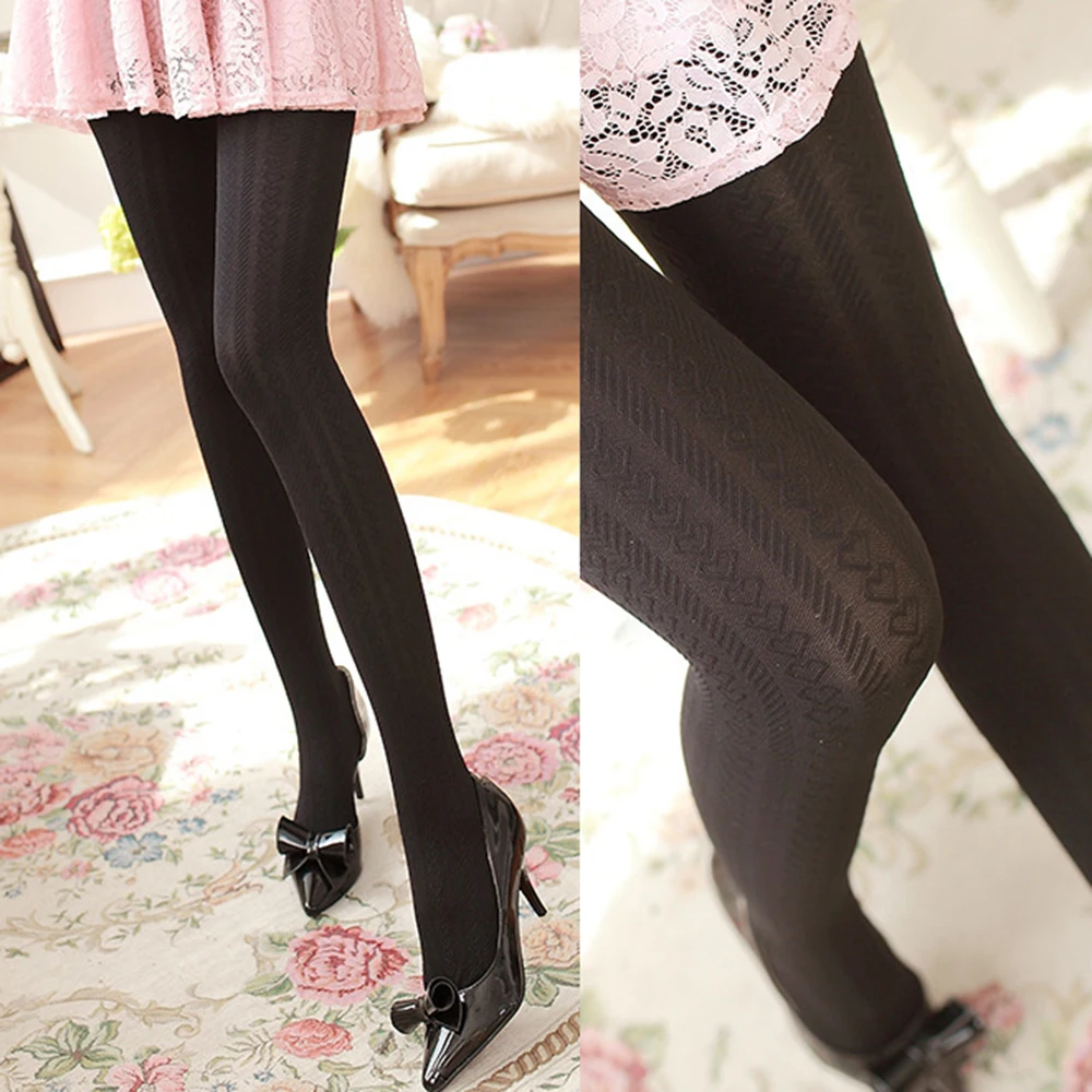 1 шт. весенне зимние теплые женские колготки облегающие жаккардовые с сердечками