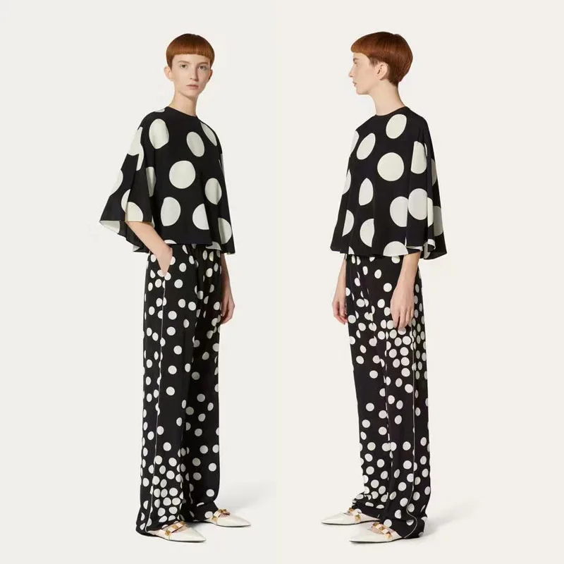 

100% silk women pant suits unique cloak top shirt trousers two piece set women elegant ensemble femme casual conjuntos de mujer