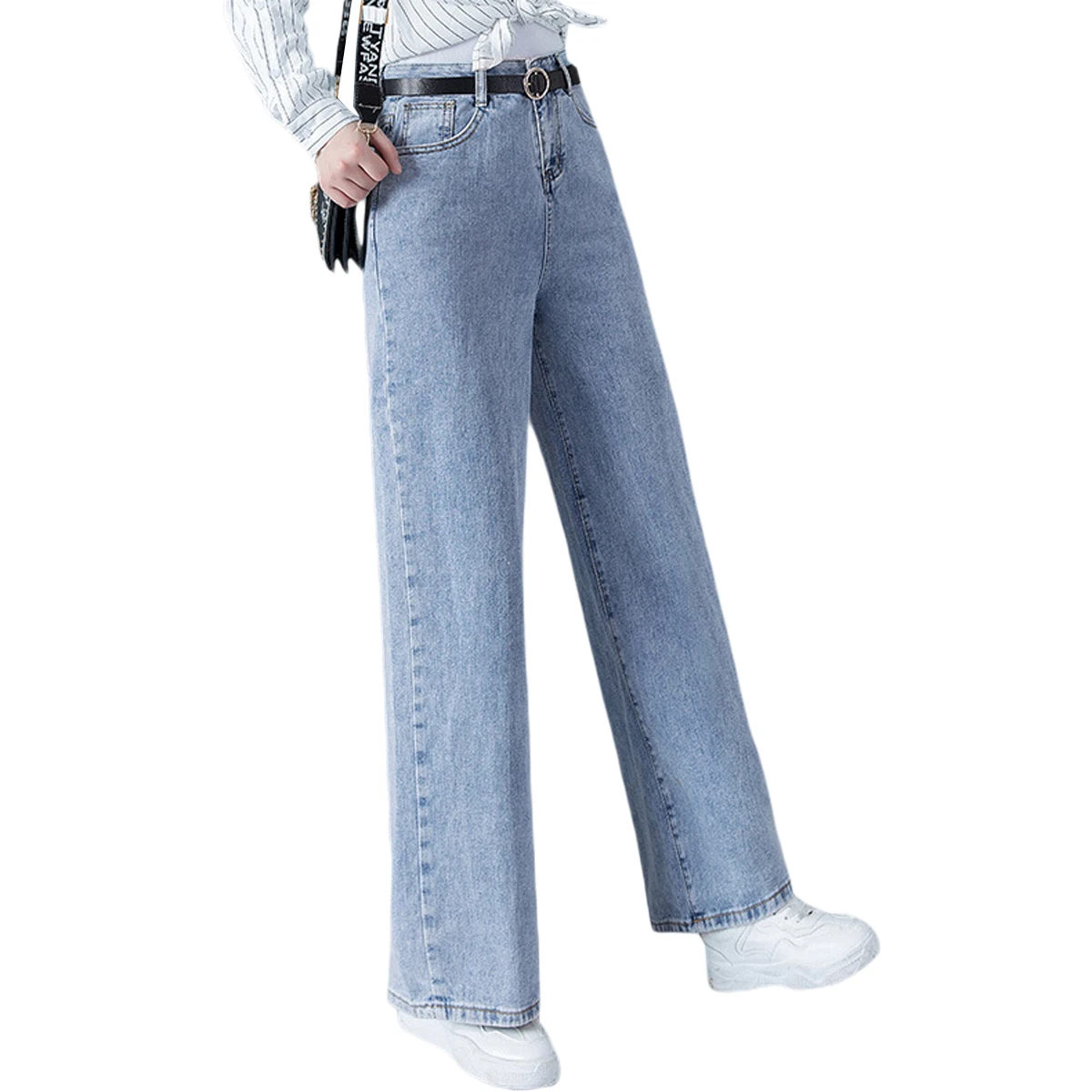 

2021 Fashion Jeans Women Plus Velvet Mopping Pants Loose Korean Version of Thin High-waist Straight-leg Wide-leg Pants