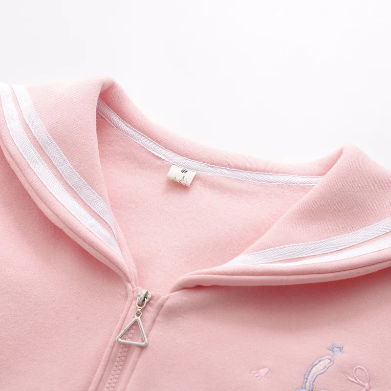 Куртка женская флисовая на молнии с вышивкой длинным рукавом и отложным