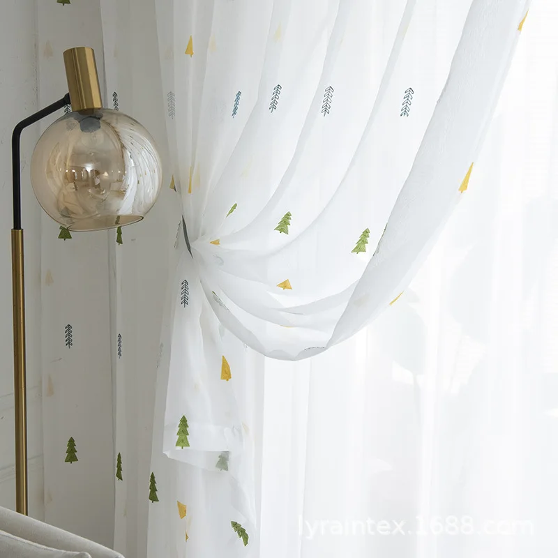 

Занавески в скандинавском стиле, занавески с вышивкой в виде рождественской елки для гостиной, столовой, спальни, имитация льняной ткани