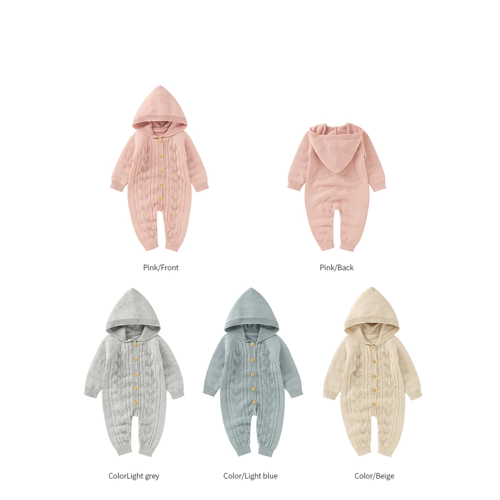 

Baby Rompers Overalls Newborn Boys Girls Jumpsuits Overalls Autumn Casual Hooded Full Sleeve Toddler & Infant Knitted Costume