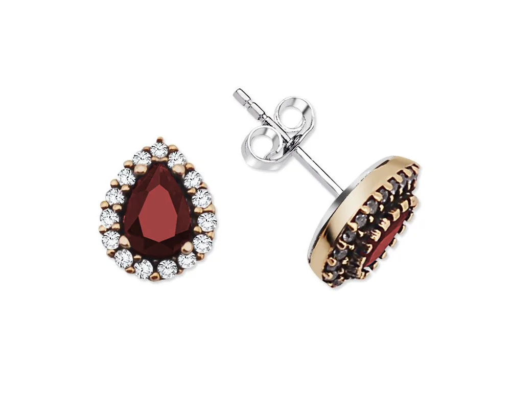 

Red Zircon Stone Drop Design 925 Sterling Silver Earrings