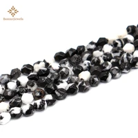 natural stone black white zebra diamonds cutting faceted star faceted polygon beads diy women gift bracelet for jewelry making