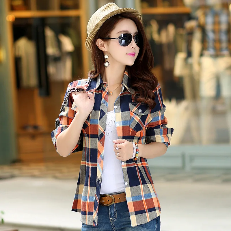 Fresh Women's Plaid Shirts 2021 New Ladies Cotton Casual Loose Tops Youth College Style Blouses Lady Long Sleeve Blouse Blusas images - 6