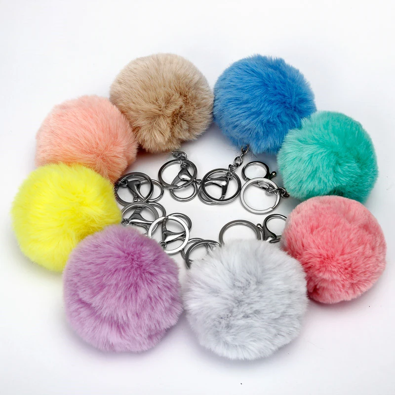 

5pcs Pompons Fur Fluffy Keychain Pendant Charms Valentine's Day DIY Trinket Pom Pom Keychain Accessories for Jewelry Components